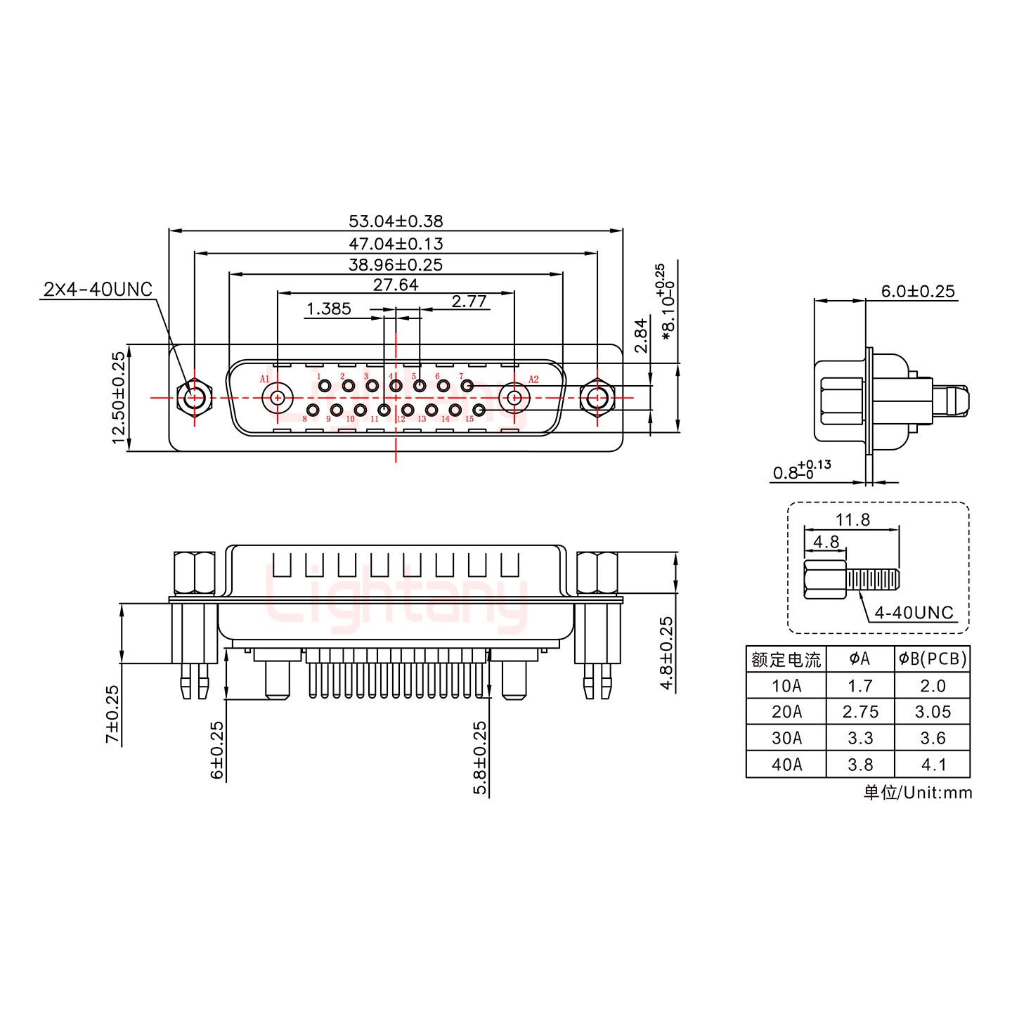 17W2公PCB直插板/鉚魚(yú)叉7.0/大電流30A
