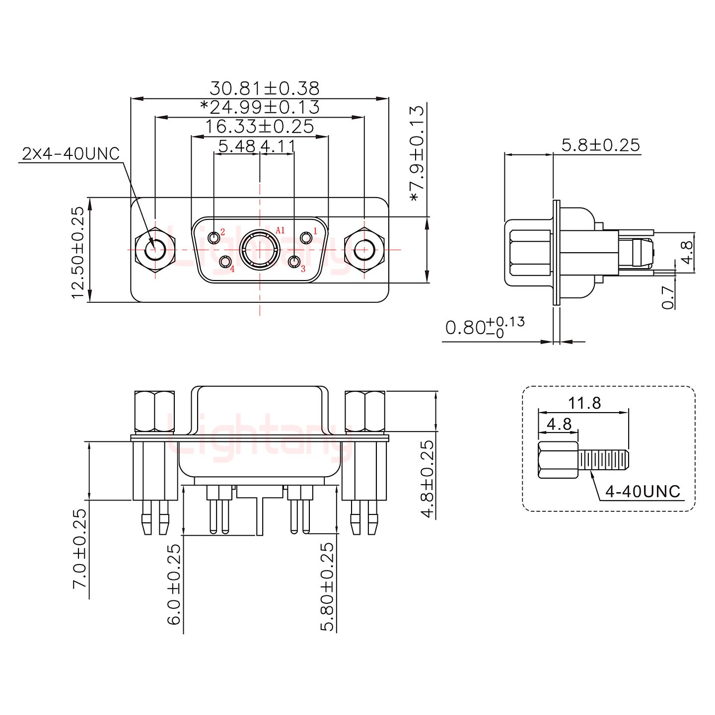 5W1母PCB直插板/鉚魚(yú)叉7.0/射頻同軸75歐姆