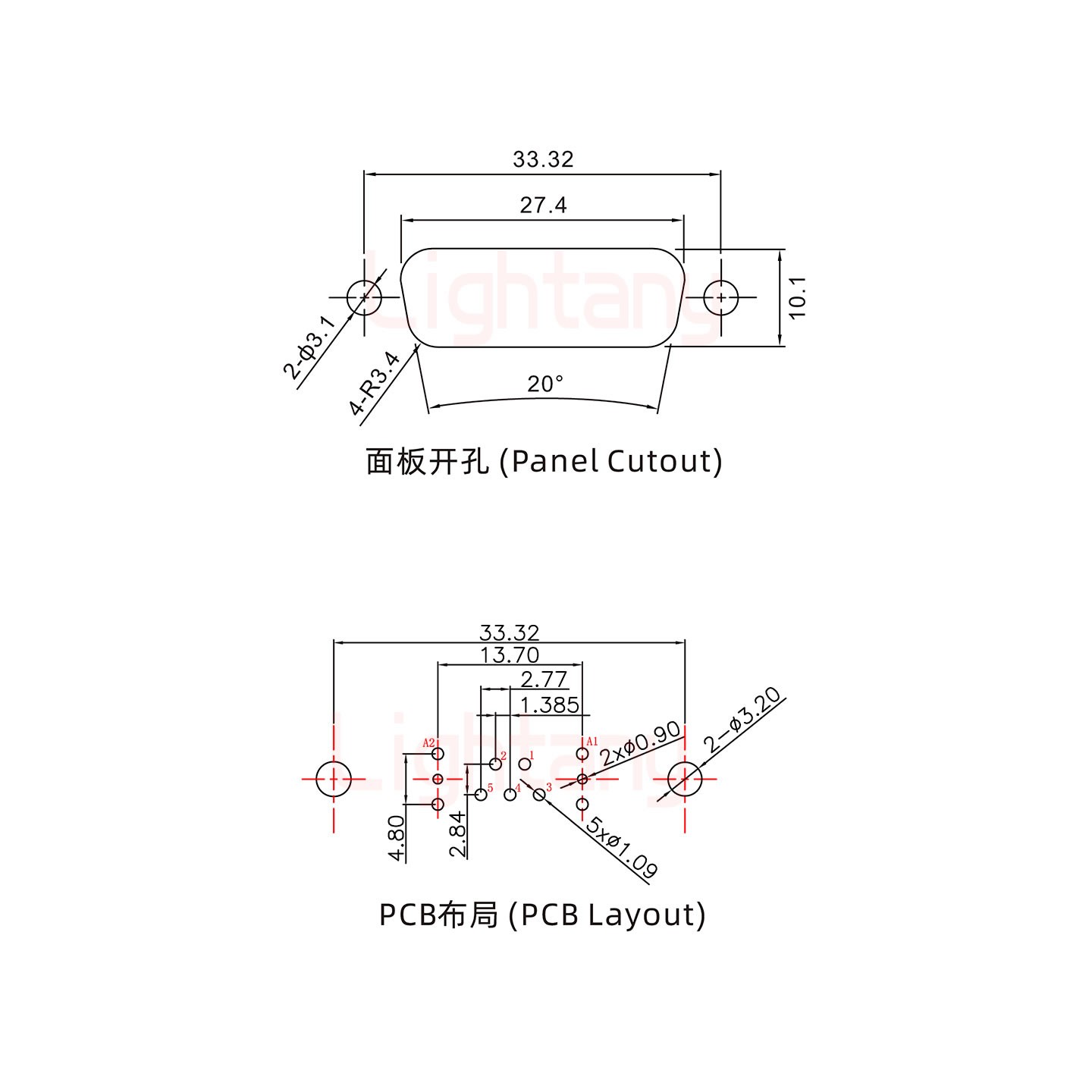 7W2母PCB直插板/鉚魚(yú)叉7.0/射頻同軸75歐姆
