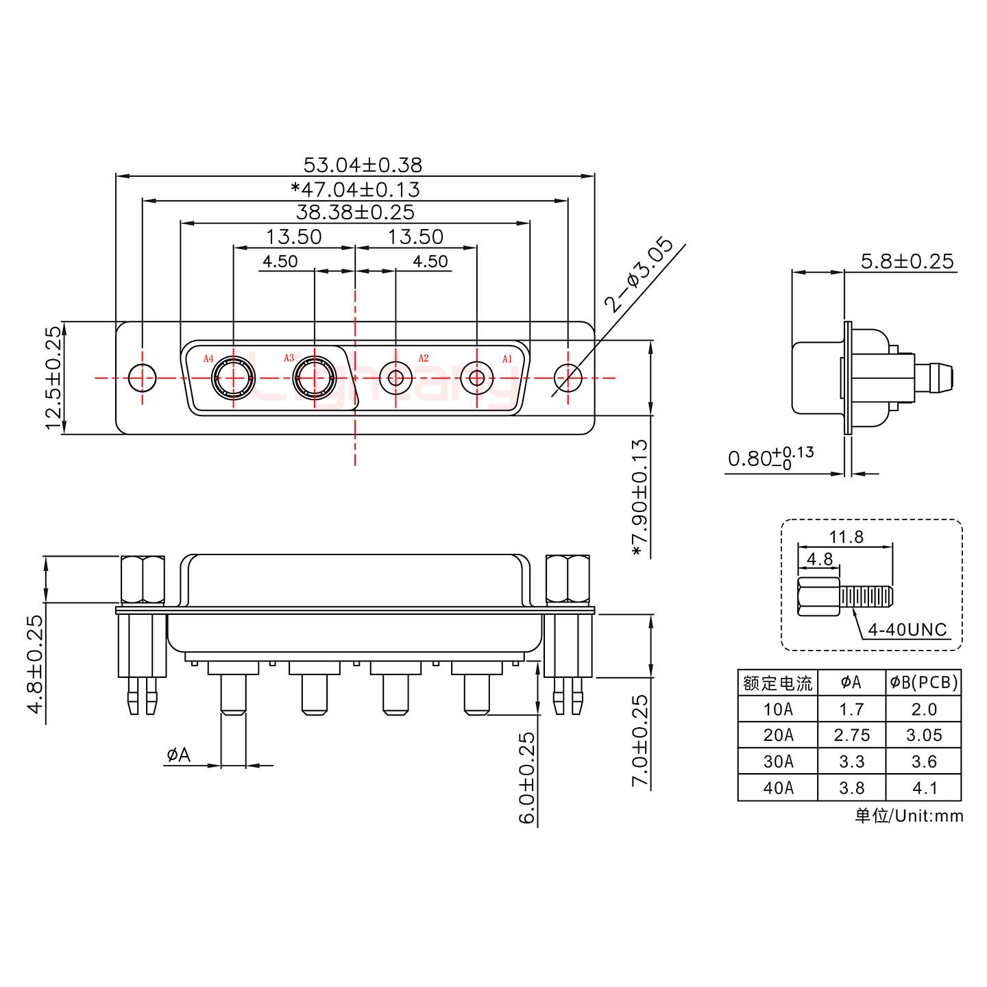 4V4母PCB直插板/鉚支架6.0/大電流20A