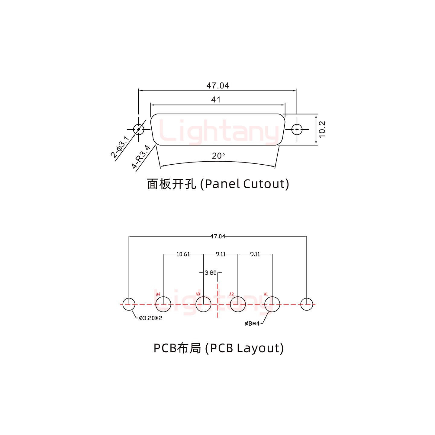 4W4母PCB直插板/鉚魚(yú)叉7.0/大電流10A