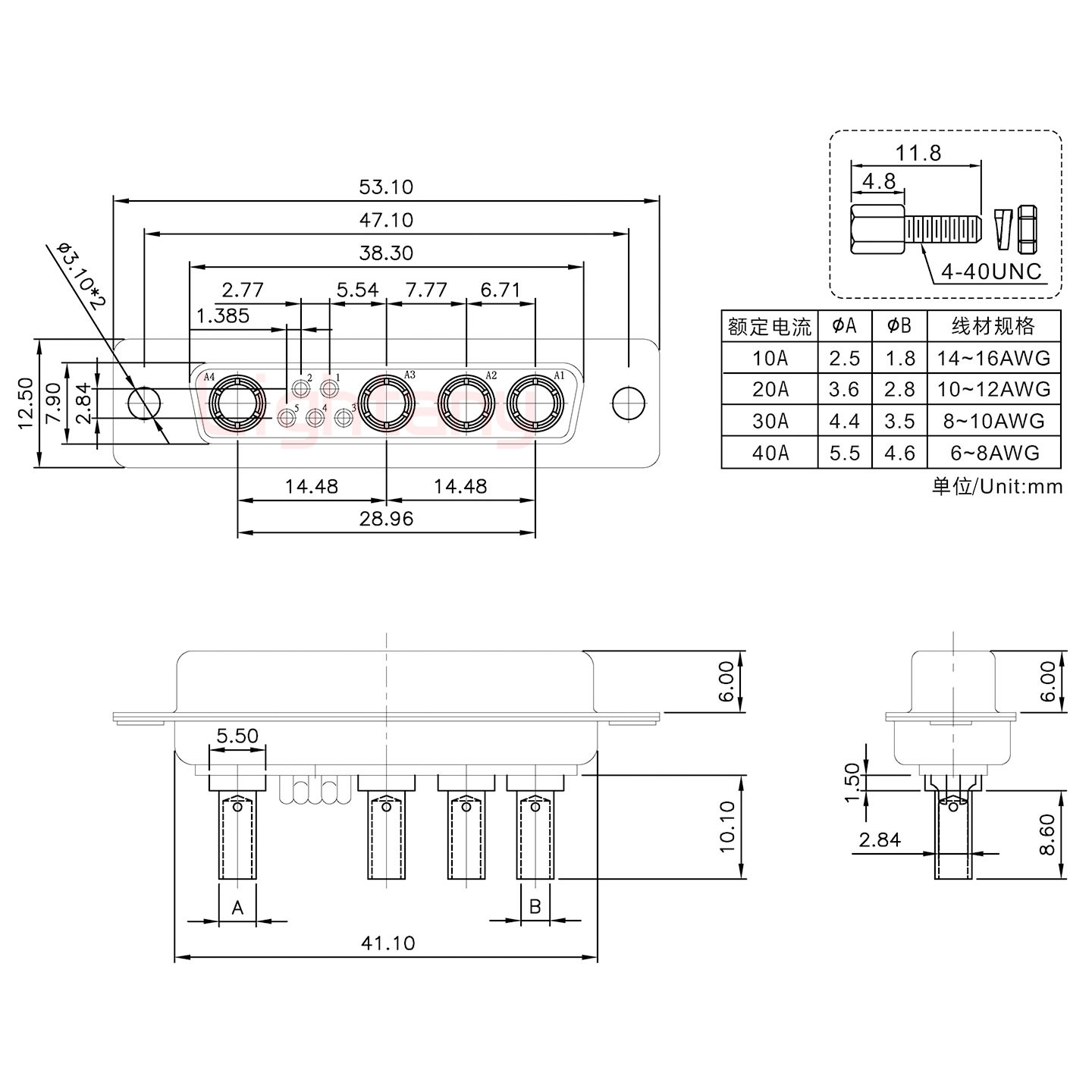 9W4母壓線(xiàn)式/配螺絲螺母/大電流10A