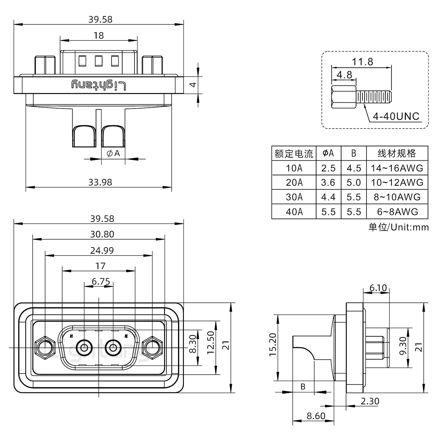 防水2W2公焊線(xiàn)式/鎖螺絲/大電流40A
