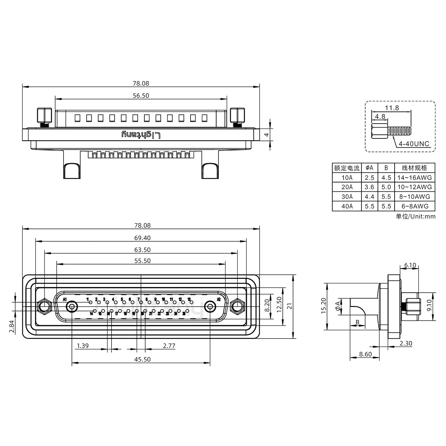 24W7公焊線(xiàn)式/鎖螺絲螺母+防水墊片/大電流40A